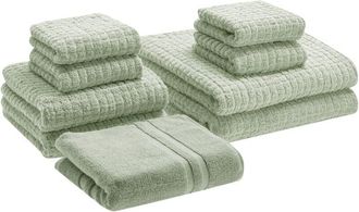 Beliani Beliani - Conjunto De 9 Toallas De Ba&ntilde;o De Algod&oacute;n Suave De Torsi&oacute;n Baja Con Alfombrilla De Ba&ntilde;o Verde Claro Atai