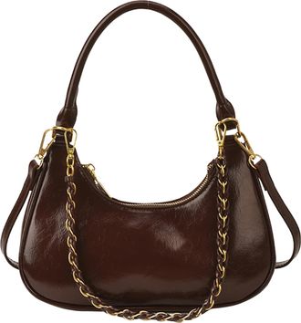 Generic Cymwer PU Leather Crescent Shoulder Handbag Casual with Metal Chain for Women (Coffee) (Coffee)