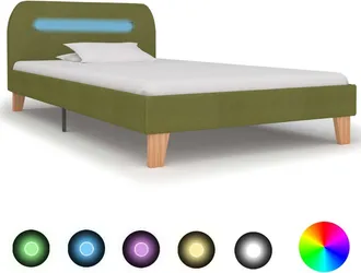 vidaXL Estructura De Cama Con Led Sin Colch&oacute;n Tela Verde 90x200 Cm Vidaxl