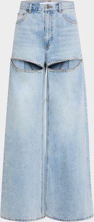 Area Crystal Slit Wide-Leg Jeans