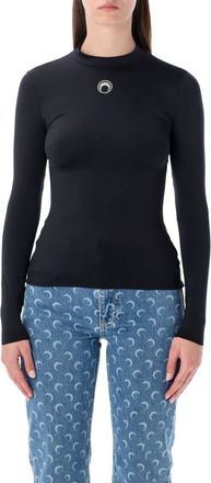 Marine Serre Black Crew Neck Embroidered Top