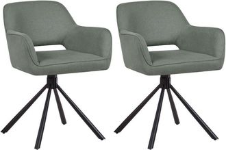 Beliani Conjunto de 2 sillas de comedor modernas de tela asiento acolchado patas de metal negro giratorias verde oscuro Loures