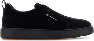 Santoni Navy Blue Suede Slip On Sneakers
