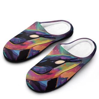 Generic Fantasy Killer Whale Artistic Aurora Mens Slippers Slip On Comfortable Fleece Cotton House Shoes Winter
