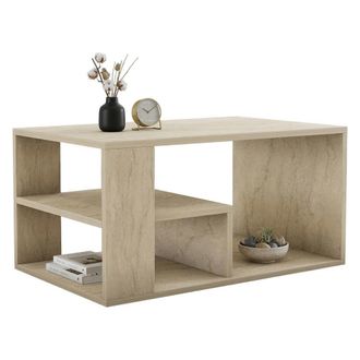 Dmora Mesa De Centro Verde, 2 Cajones, Forma Rectangular, Tono M&aacute;rmol, 80x40x50h Cm Beige M&aacute;rmol