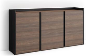 Skraut Home Skraut Home - Aparador Para Sal&oacute;n, Gran Capacidad De Almacenaje, 156x35x80cm, 3 Puertas, Led, Estilo Moderno, Roble Oscuro Y Negro