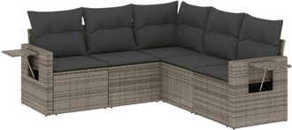 vidaXL Juego De Sof&aacute;s Jard&iacute;n Con Cojines 5 Pzas Rat&aacute;n Sint&eacute;tico Gris Vidaxl