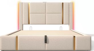 Urban Meuble Cama tapizada en color beige con iluminaci&oacute;n LED integrada