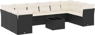 vidaXL Set De Sof&aacute;s De Jard&iacute;n 11 Pzas Y Cojines Rat&aacute;n Sint&eacute;tico Negro Vidaxl