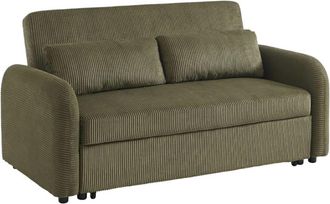 Sweeek Sof&aacute; cama redondeado de pana fina, 2 plazas, verde kaki