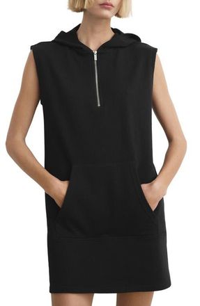Mango Half Zip Hooded Nightgown in Black at Nordstrom, Size Small
