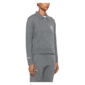 Sporty & Rich Cashmere Knitwear, female, Gray, Size: S Heritage Yankees Serif Cashmere Polo