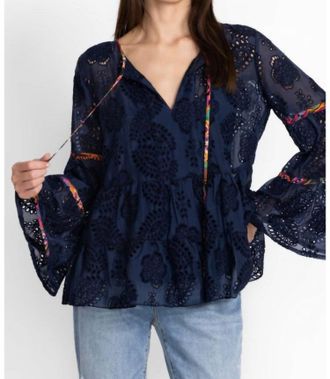Johnny Was Tamera Eyelet Blouse In Navy