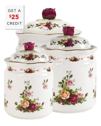 Royal Albert Old Country Roses Canister 3Pc Set With $25 Credit