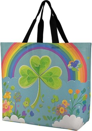 Generic Rainbow Circle Shamrock Shopping Bag Reusable Tote Bag Portable Shoulder Bags For Travel Casual Beach