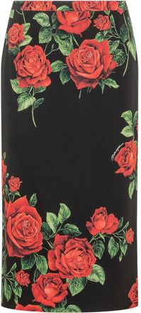 Dolce & Gabbana Black Floral Midi Skirt