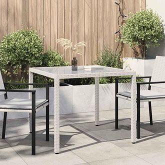 vidaXL Mesa Jard&iacute;n Vidrio Templado Rat&aacute;n Sint&eacute;tico 90x90x75 Cm Blanco Vidaxl