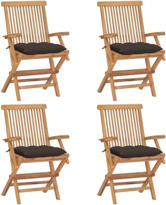 vidaXL Vidaxl - Sillas De Jard&iacute;n 4 Uds Madera Teca Con Cojines Gris Taupe