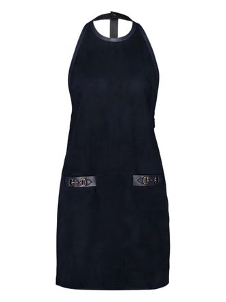 Gucci halterneck leather-trimmed suede mini dress - Blue
