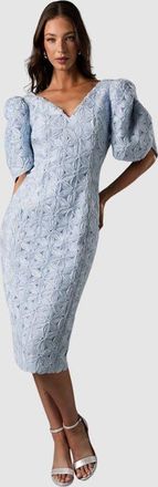 Coast Floral Pleated Puff Sleeve Pencil Dress in Pale Blue at Nordstrom, Size 14