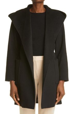 Max Mara Rialto Hooded Camel Hair Coat in Black at Nordstrom, Size 10