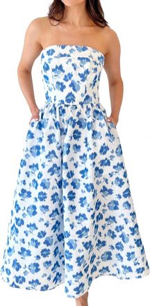 Shoshanna Dana Maxi Dress In Ivory/cobalt