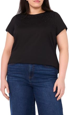 Halogen Rhinestone Compression T-Shirt in Rich Black at Nordstrom Rack, Size 3X