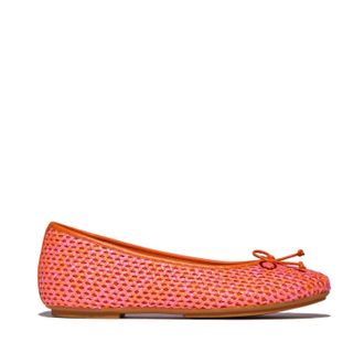FitFlop Fitflop Womens Delicato Bow Two-Tone Woven Ballerinas in Satsuma/ Perfect Mix