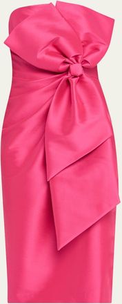 Badgley Mischka Strapless Bow-Front Mikado Midi Dress