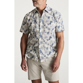 34 Heritage Floral Short Sleeve Cotton & Linen Button-Up Shirt in Vintage Indigo at Nordstrom, Size Xx-Large