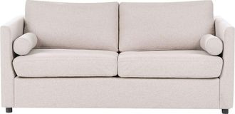 Beliani Sofa Bed Beige Fabric 2 Seater Fold Out Frame with Matrress INKOO