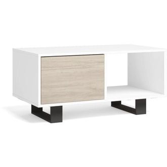 Skraut Home Skraut Home - Mesa De Centro Con Puertas, Sal&oacute;n Comedor, Modelo Wind, Color Estructura Blanco, Color Puertas Roble, Medidas 92x50x45cm De Altura
