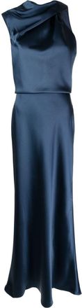 Amsale asymmetric draped satin gown - women - Polyester - 12 - Blue