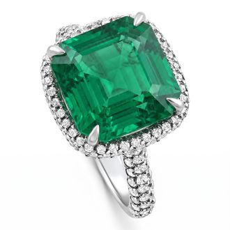 Pompeii3 5.50Ct TW Emerald Asscher Cut & Pave Diamond Ring 14k White Gold Lab Grown Size: 6