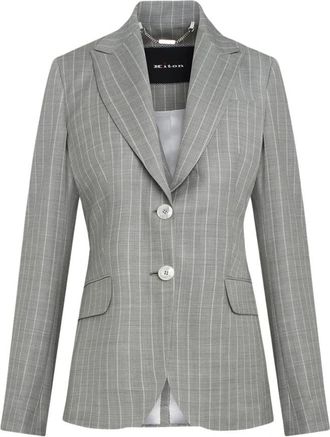 Kiton Grijs Wollen Pinstripe Rijjas - Dames - Blazers - Grijs - 2XS - Wol - Jassen