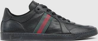 Gucci Mens Stretch Low-top Sneaker, Black, Leather