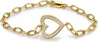 House of Brilliance Yellow Gold Vermeil Diamond Accent Open Heart Link Bracelet