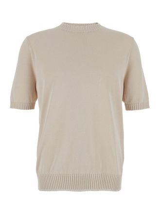 Eleventy Grey Crewneck T-Shirt With Ribbed Trims In Cotton Woman