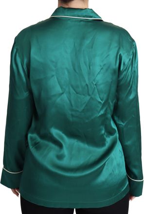 Dolce & Gabbana Green Pyjama Blouse Silk Lounge Sleepwear Womens Top