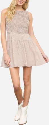 Blu Pepper Smocked Gingham Sleeveless Minidress in Brown at Nordstrom, Size Medium