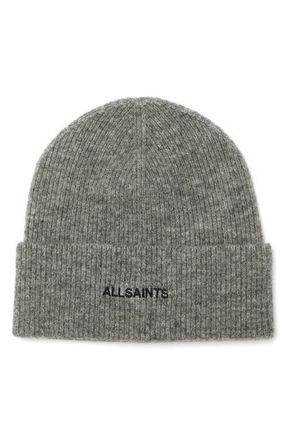 AllSaints Underground Rib Beanie in Grey Marled at Nordstrom