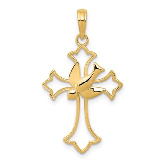 Diamond2Deal 10k Yellow Gold Polished Cross Dove Pendant