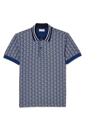 Lacoste Monogram Jacquard Polo in Qie Methylene/Farine at Nordstrom, Size 8
