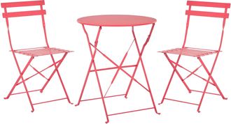 Beliani Conjunto De Balc&oacute;n De Metal Rojo Mesa Redonda Sillas De Acero Exterior Fiori