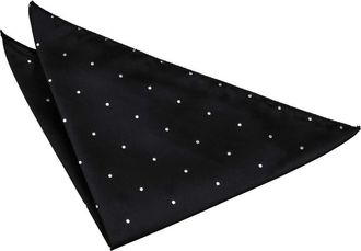 DQT Men Black Solid Plain Stripe Floral Paisley Polka Dot Tartan Pocket Square - Pin Dot Black
