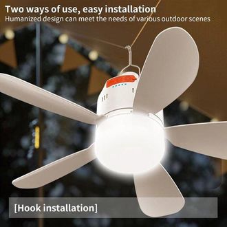 OEM Ventilador Port&aacute;til Para Tienda De Campa&ntilde;a, Ventilador De Techo Con Toldo, Con Luz Led, 12,4 Cent&iacute;metros De Di&aacute;metro, Blanco