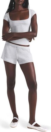 SKIMS Stretch Cotton Rib Loose Shorts in Light Heather Grey at Nordstrom, Size X-Small