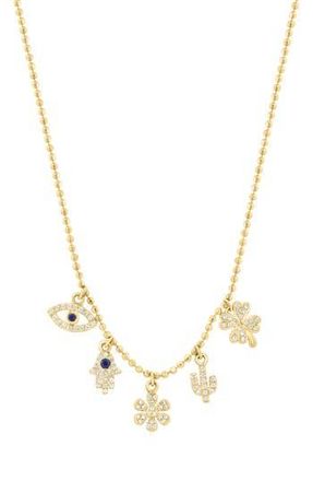 Effy Pav&eacute; Diamond & Sapphire Lucky Charm Frontal Necklace in Gold at Nordstrom Rack, Size 18