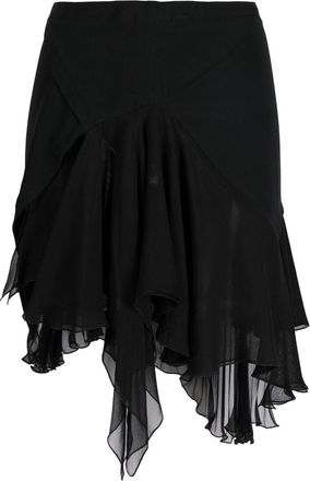 Versace Black Asymmetrical Silk Layered Mini Skirt
