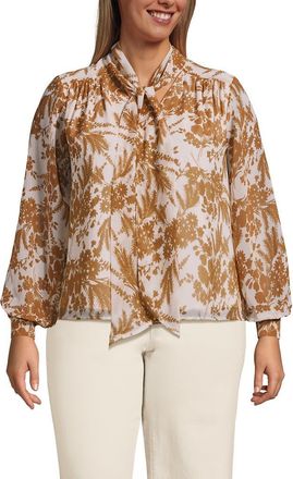 Lands End Chiffon Removable Tie Neck Blouse in Pink Opal Wildflowers at Nordstrom, Size 1 X